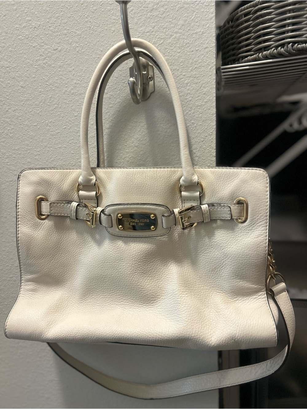 Michael Kors Cream Leather Satchel with Gold Hardware